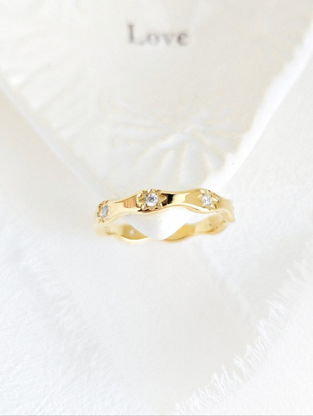 Gold Dainty Wavy Zircon Starburst Ring - Picture 6 of 7